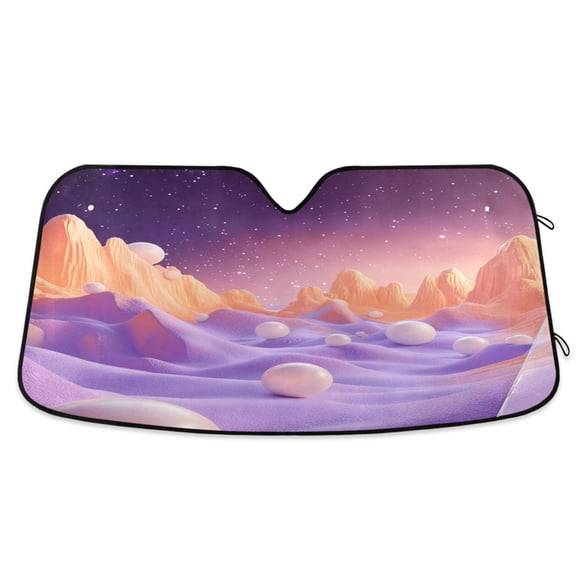 Universal Fit Accordion Auto Sunshade Windshield Sunshade 53'' x 23.5'' Orange Fantasy Mountains