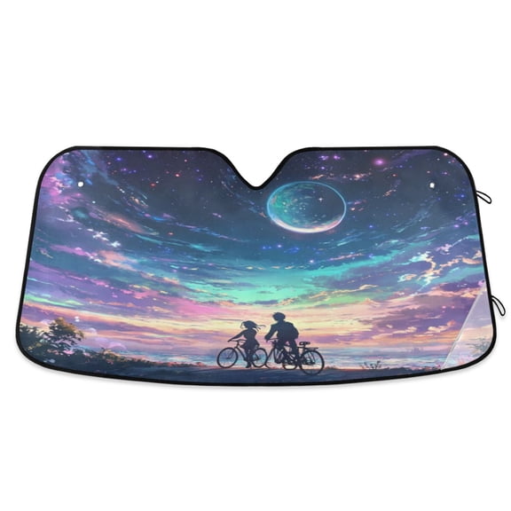 Universal Fit Accordion Auto Sunshade Windshield Sunshade 53'' x 23.5'' Rainbow Sky Background