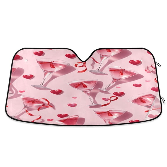 Universal Fit Accordion Auto Sunshade Windshield Sunshade 53'' x 23.5'' Red Wine Glass