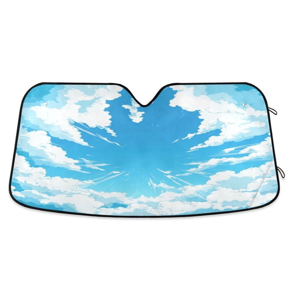 Universal Fit Accordion Auto Sunshade Windshield Sunshade 55'' x 27.6'' Cartoon Sky