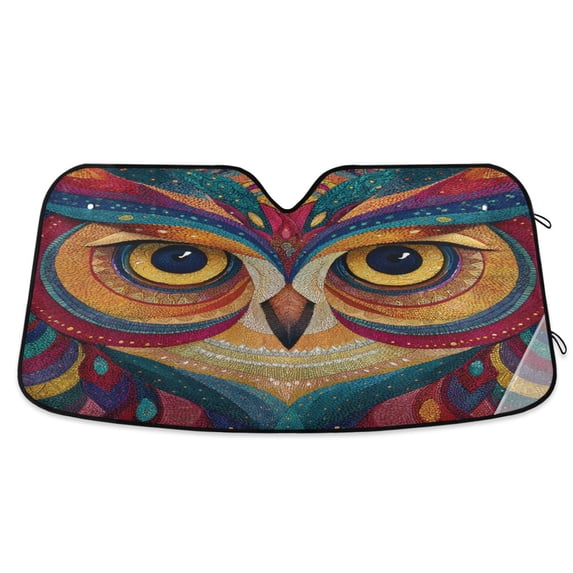 Universal Fit Accordion Auto Sunshade Windshield Sunshade 55'' x 27.6'' Colorful Owl Face