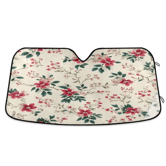 Universal Fit Accordion Auto Sunshade Windshield Sunshade 55'' x 27.6'' Red Small Floral Pattern
