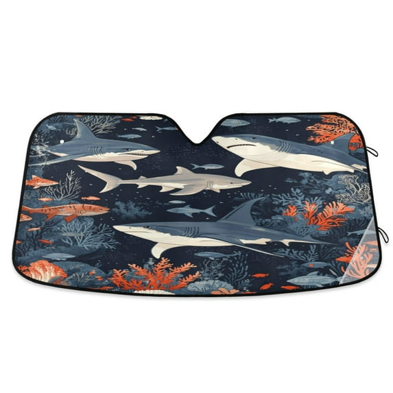 Universal Fit Accordion Auto Sunshade Windshield Sunshade 57'' x 31.5'' Sharks and Manta Rays