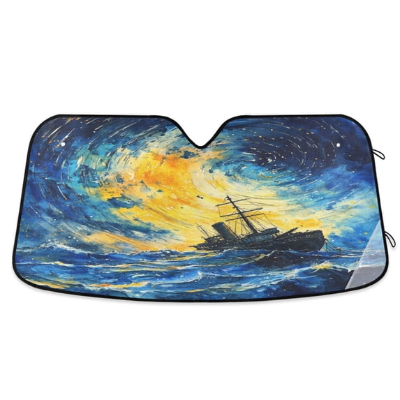 Universal Fit Accordion Auto Sunshade Windshield Sunshade 57'' x 31.5'' Starry Sky Watercolor Painting
