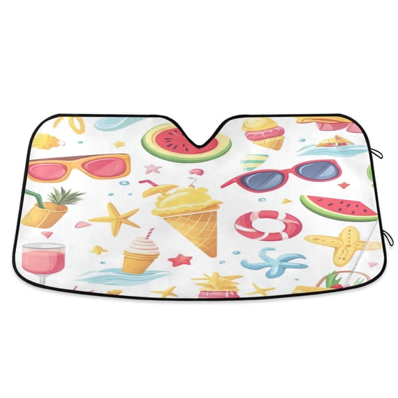 Universal Fit Accordion Auto Sunshade Windshield Sunshade 57'' x 31.5'' Summer Beach Elements