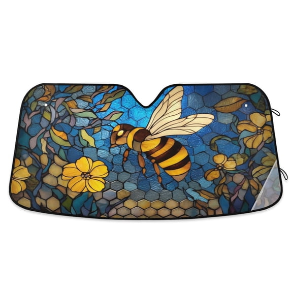 Universal Fit Accordion Auto Sunshade Windshield Sunshade 57'' x 31.5'' Yellow Flowers and Bee