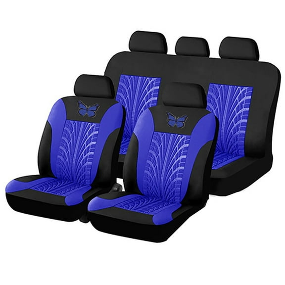 Universal Fit Car Seat Covers Full Set, Front and Rear, Breathable Fabric with Butterfly Design, Protects Vehicle Interior, Easy Installation, Blue and Black, Compatible with Most Cars and SUVs