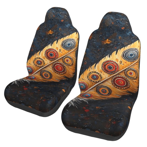 Universal Fit Car Seat Covers, Set of 2, Breathable Bucket Seat Protectors for Cars, SUVs, Trucks, Vans, Feather Native American