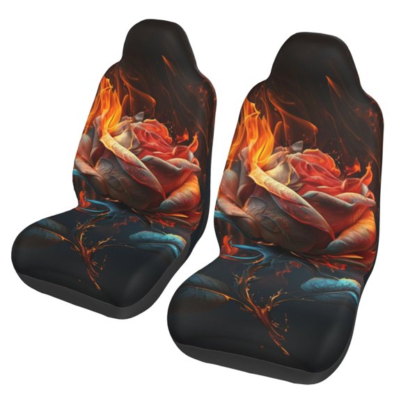 Universal Fit Car Seat Covers, Set of 2, Breathable Bucket Seat Protectors for Cars, SUVs, Trucks, Vans, Rose On Fire Burning Flaming