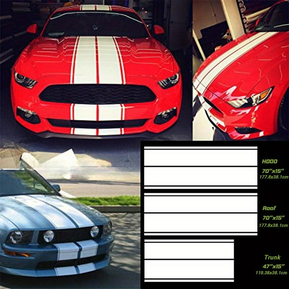 Universal Fit for All Cars 1Set/3Pairs Vinyl Racing Stripe Decal Sticker for Car Decoration Fender, Hood, Roof, Side, Trunk, Skirt, Bumper of Racing Rally Stripes Stripe Graphics Decal