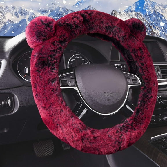 Universal Fit Cute and Fluffy Plush Steering Wheel Cover Fits Most Cars, SUVs Trucks and Vans