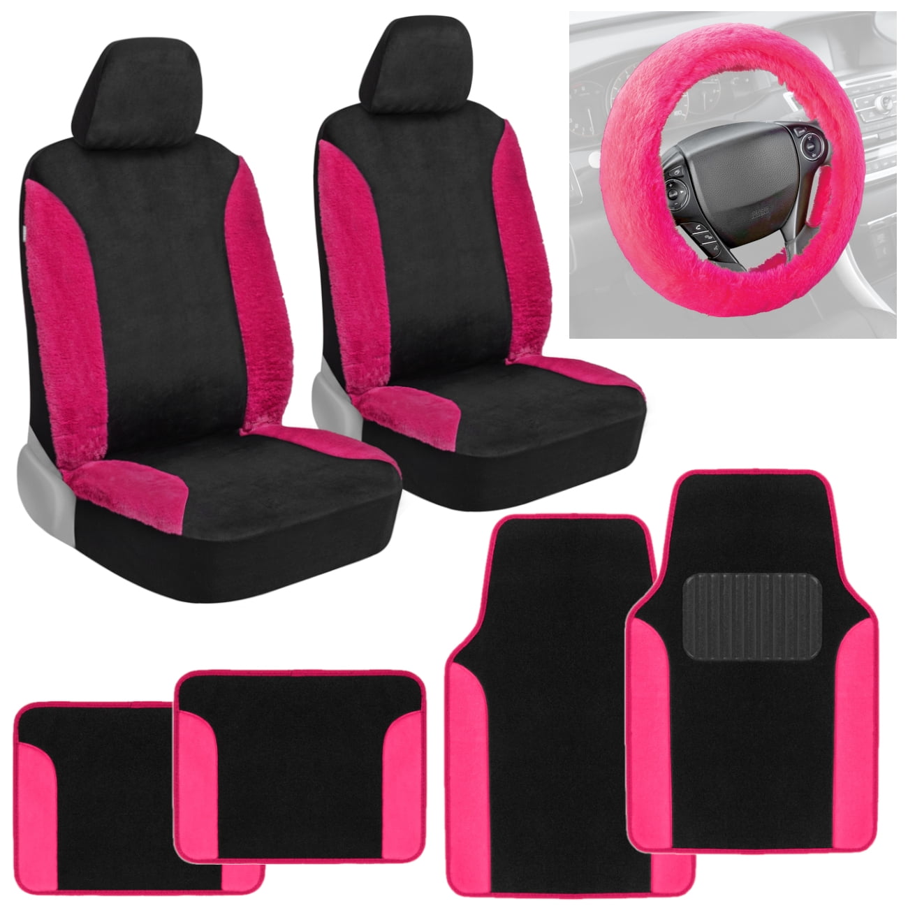 Universal Fit Faux Wool Design Car Seat Covers & Floor Mats & Steering