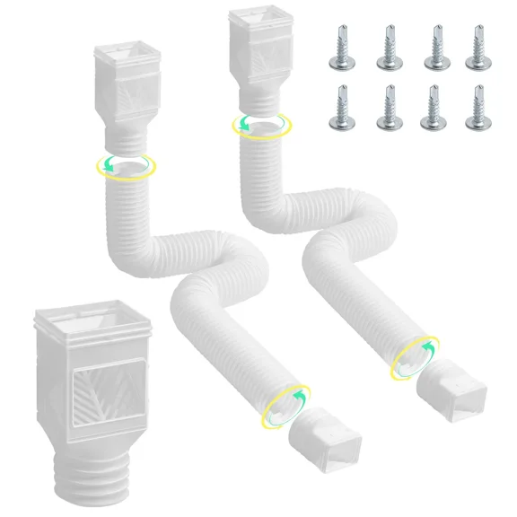 Universal Fit Flexible Downspout Extender, 2-Pack White Weather-Resistant Gutter Extension for Easy Installation