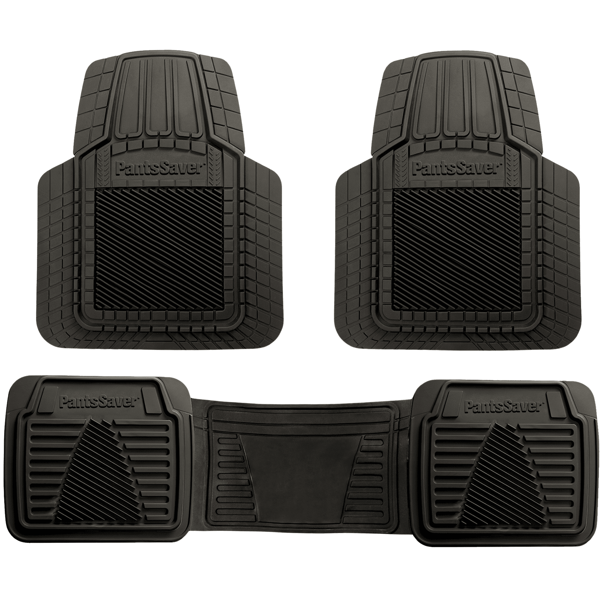 Universal Fit Heavy Duty Rubber Car Accessories Floor Mats All Weather, Waterproof Muddy Mat, Slip-Resistant Interior Cover Protection for Trucks, SUVs, Vans & Cars by PantsSaver, 3PC Full Set, Black