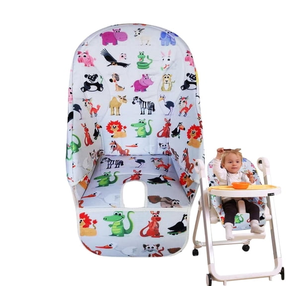 Universal Fit High Chair Cushion Cover, Machine Washable Oxford Cloth Padded Baby High Chair Seat Cover with Animal Print, Easy Clean Highchair Cover for Infant Toddler Feeding Protection