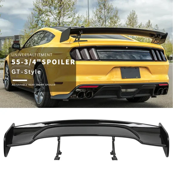 Universal Fit Painted Glossy Black GT Wing Rear Weatherproof Adjustable Trunk Deck Spoiler with Accessories Kit (57" Length / 8.5" Bracket Height)