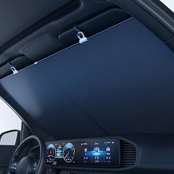 Universal Fit Self-Rolling Windshield Sun Shade Protector for Heat and UV Protection, PVC Material, Front Window Cover with Roll-up Closure