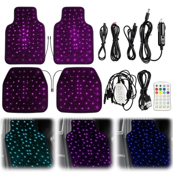 Universal Fit Starlight LED Car Floor Mats , RGB Starry Sky Ambient Light Car Mats with App & Remote Control, 4Pcs Non-Slip NylonCarpet Set for SUVs Sedans Trucks