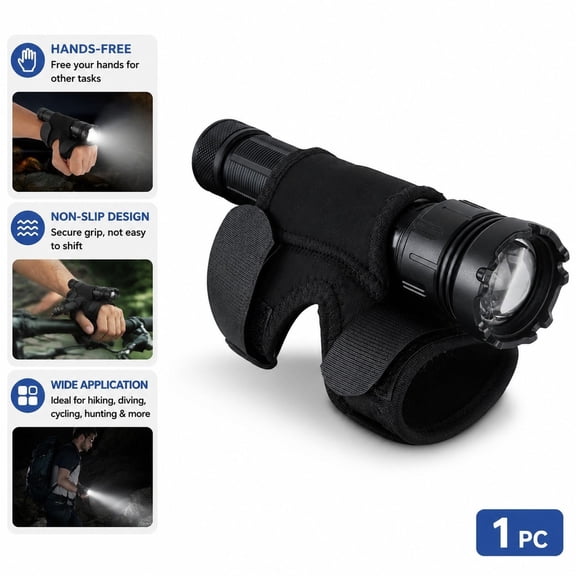 Universal Flashlight Wrist Strap Holder, Hands-Free Non-Slip Flashlight Mount for Hiking, Diving, Cycling, Hunting