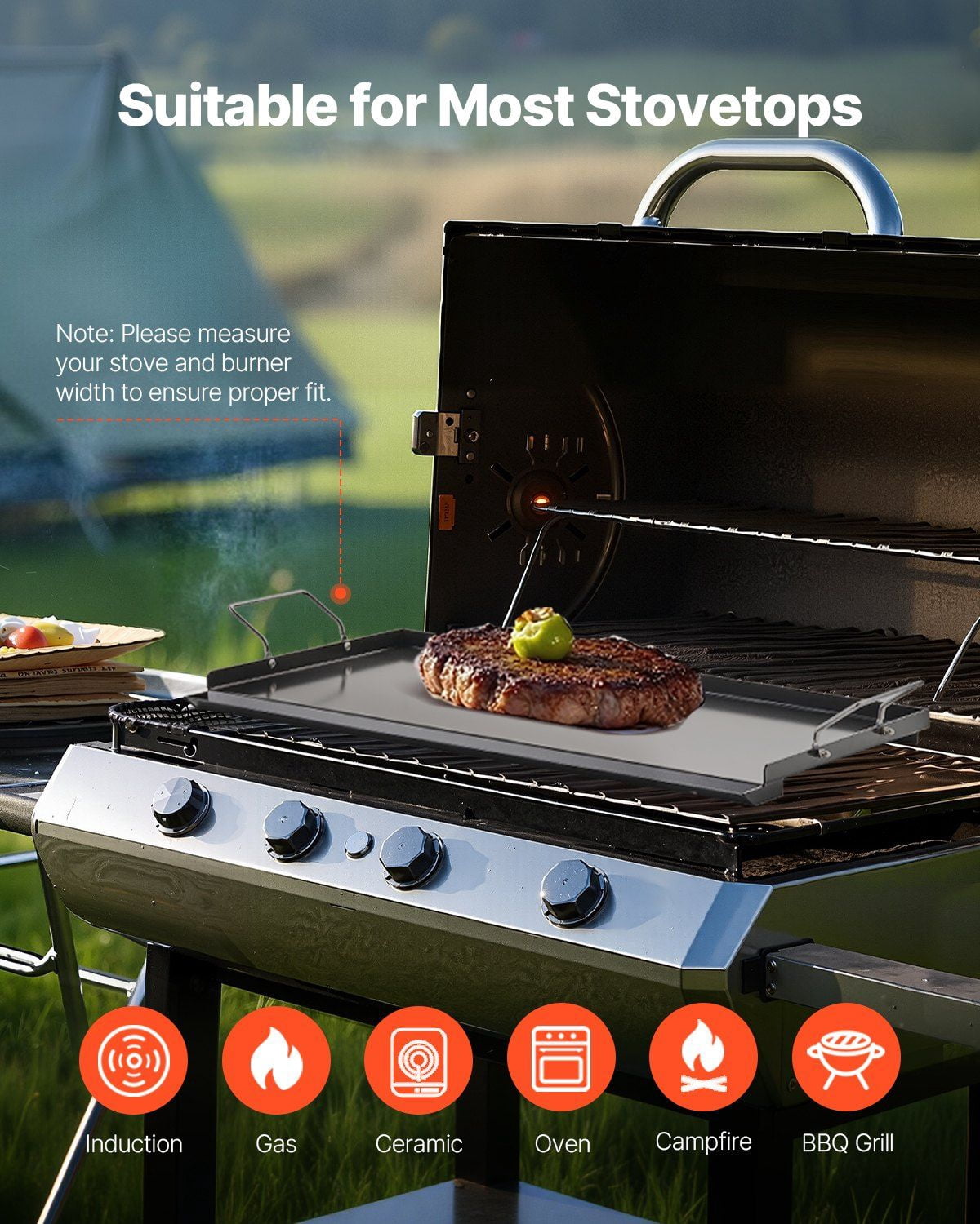 Universal Flat Top Griddle, 24-Inch by 16-Inch Carbon Steel Grill Pan for Gas Grills, Outdoor Cookware