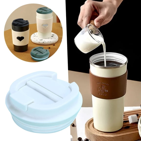 Universal Flip-Up Replacement Lid for Coffee Mug, Clearance, Leak Proof Travel Mug Cover Fits 380ml/510ml (80mm Thread), Large Capacity Car Cup Cover Accessories Lid Accessory(White)