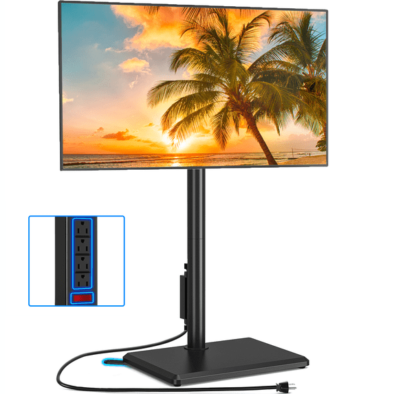 TAVR Furniture Floor TV Stand with Mount & Power Outlet for 32-60 inch TVs, Universal Swivel Height Adjustable Base Stand, Max Load to 88 lbs
