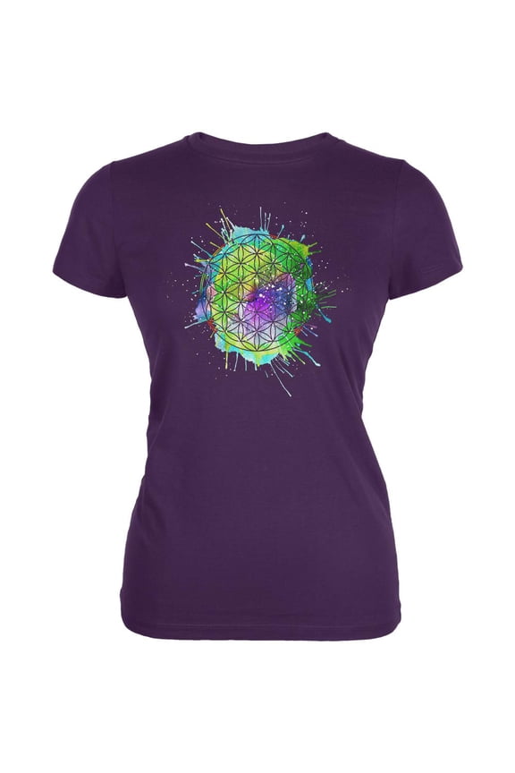 Universal Flower of Life Sacred Geometry Juniors Soft T Shirt Purple 2XL