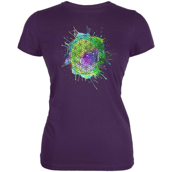 Universal Flower of Life Sacred Geometry Juniors Soft T Shirt Purple X-LG