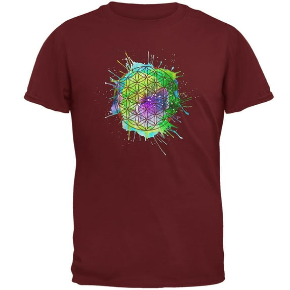 Universal Flower of Life Sacred Geometry Mens T Shirt Garnet Red 2XL