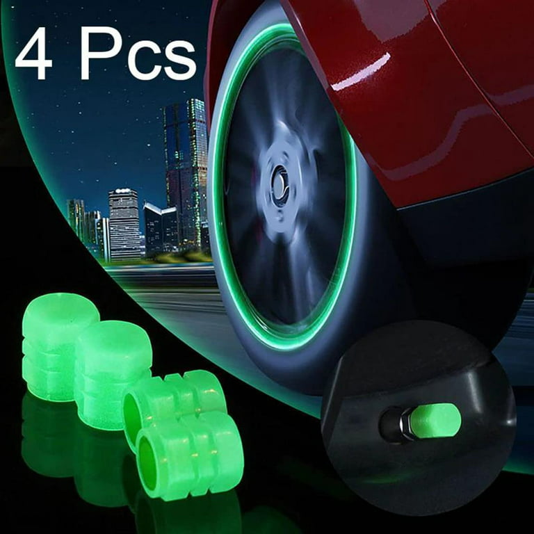 GREEN 4Pcs Tire Valve Stem Caps for Car Fluorescent Glow in The