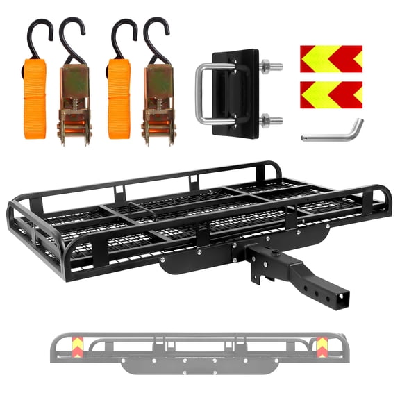 Universal Fold-Down Trailer Cargo Carrier, 500 LBS Heavy Duty Hitch Mount Cargo Basket, Folding Iron Trailer Frame for SUV, Pickup Truck, Trunk Space Expansion & All Scenario Use