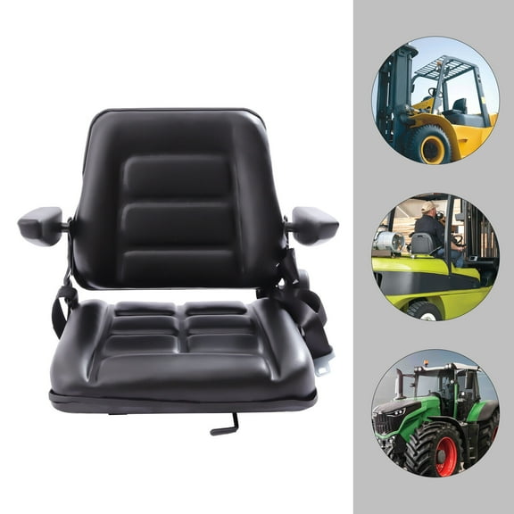 Universal Fold Down Forklift Seat Armrest Tractor Excavator Skid Loader Backhoe Dozer Telehandler Universal Forklift Seat Adjustable Back PVC Tractor Seat With Safety Belt Lawn Mower Seat