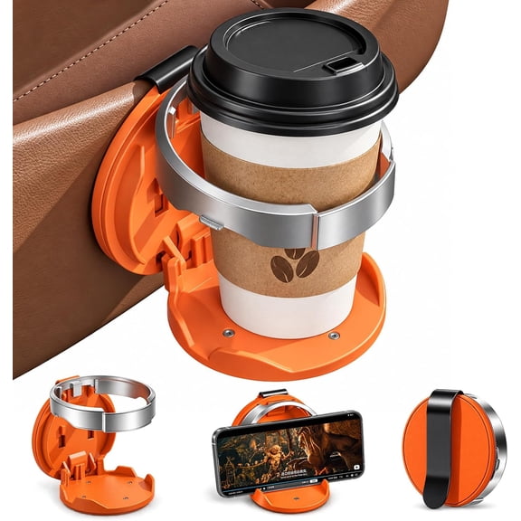Universal Foldable Car Cup Holder, Car Door Storage Cup Holder Multifunctional Foldable Car Door Cup Holder Large Diameter Drink and Water Bottle Storage Rack for Drinks, Bottles, Cans(Orange)