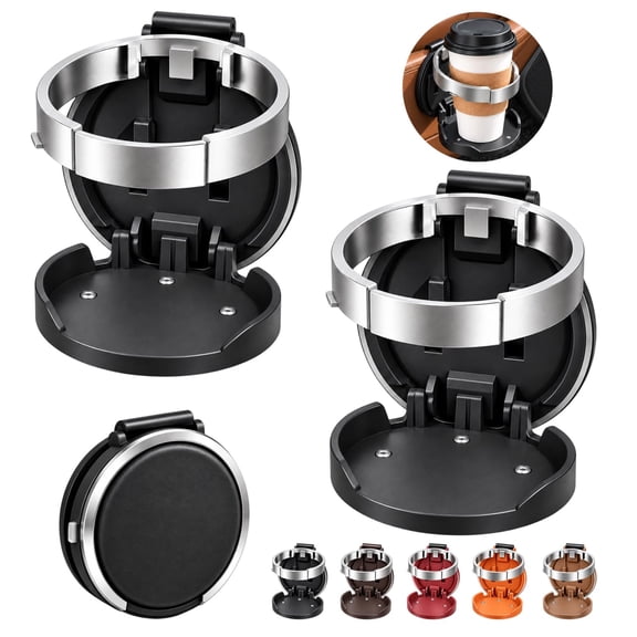 Universal Foldable Car Cup Holder with Hook Multifunctional Door Clip Folding Automotive Storage 2 in 1 Drink Large Diameter Leather Adjustable Rack Water Bottle Coffee Tumbler Phone Organizer