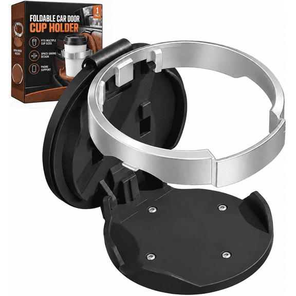 Universal Foldable Car Cup Holder with Hook Folding Automotive Door Storage | Portable Multifunctional Adjustable Space-Saving Vehicle Drink Holder