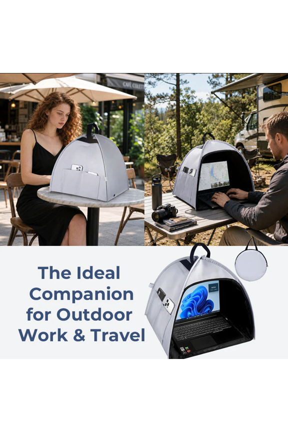 Universal Foldable Laptop Sun Shade,LAPTOP SUN SHADE AND PRIVACY SHIELD Built In Standage Pocket Fand Pens Cables Notes Compact Fits In Backpack and Luggage