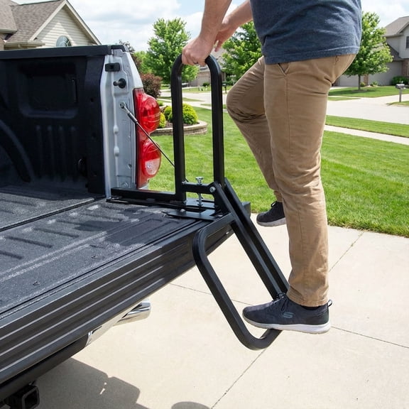 Universal Foldable Pickup Truck Tailgate Step Heavy Duty One-Step Ladder with Hand Rail 300LBS Load Capacity for Truck Bed Access