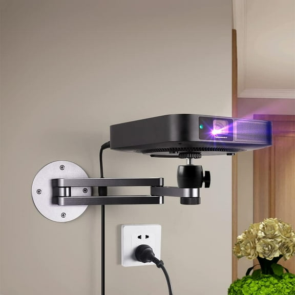 Universal Foldable Projector Wall Mount with 1/4" Screw Adapter, Aluminum Alloy Design, 360-Degree Swivel & Tilt