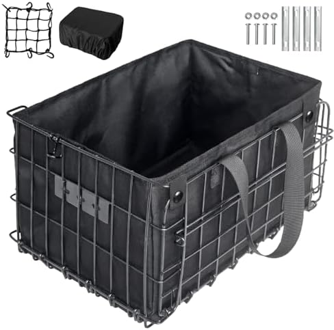 Universal Folding Bike Basket with PU Liner Bag – Waterproof Cover &  Net | Front/Rear Mount Bicycle Basket for Adults – Rear Bike Basket for Groceries, Pets, and More