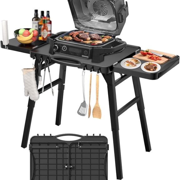 Universal Folding Grill Cart | Portable Stand for Ninja Woodfire OG700/OG800/OG900, Blackstone, Ooni | 3-Height Adjustable