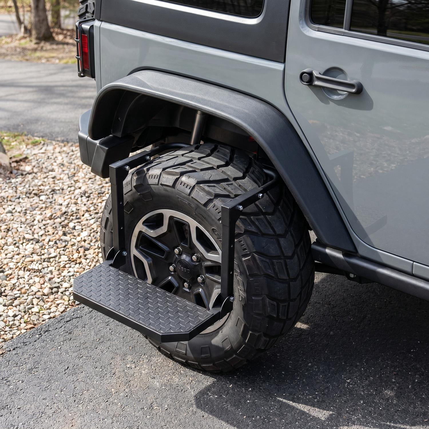 Universal Folding Tire Mounted Step for Truck SUV and RV, Heavy Duty Adjustable Side Step Fits 10.2-14.4 Inch Tires, 300 lb Capacity Tire Step, Black