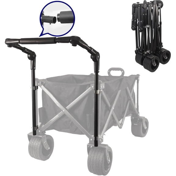 Universal Folding Wagon Push Handle Attachment with Stainless Steel Connectors,Foldable Push Pull Bar for Collapsible Wagon/Costco Wagon/Garden Carts/Stroller Wagon