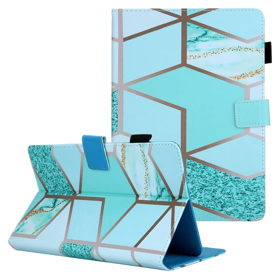 Universal Folio Case for 7 Inch Tablet, Allytech Slim Anti-Slip Stand Magnetic Cover Wallet Case with Pen Holder, for RCA/Samsung/ASUS/Dragon Touch 7-inch, Fire 7 Tablet & More, Green Marble