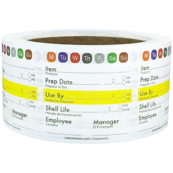 Universal Food Rotation Dissolvable Labels 2 x 2 Inch 500 Total Stickers on a Roll