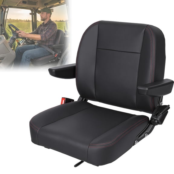 Universal Forklift Seat with Safety Belt Ergonomic Lawn Mower Seat Adjustable Tractor Seats Replacement with Micro Switch,Armrest, for Tractor Excavator Skid-Steer Telehandler