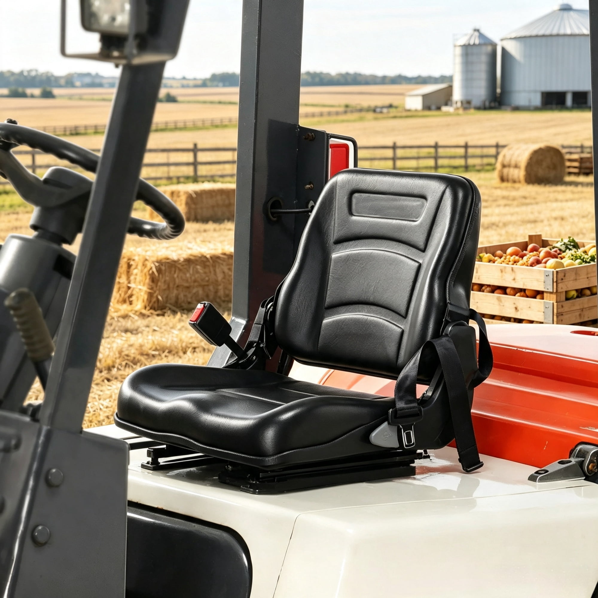Universal Forklift & Tractor Seat, Adjustable Back with Micro Switch, 6.3-13.4" Slot for Loader & Excavator