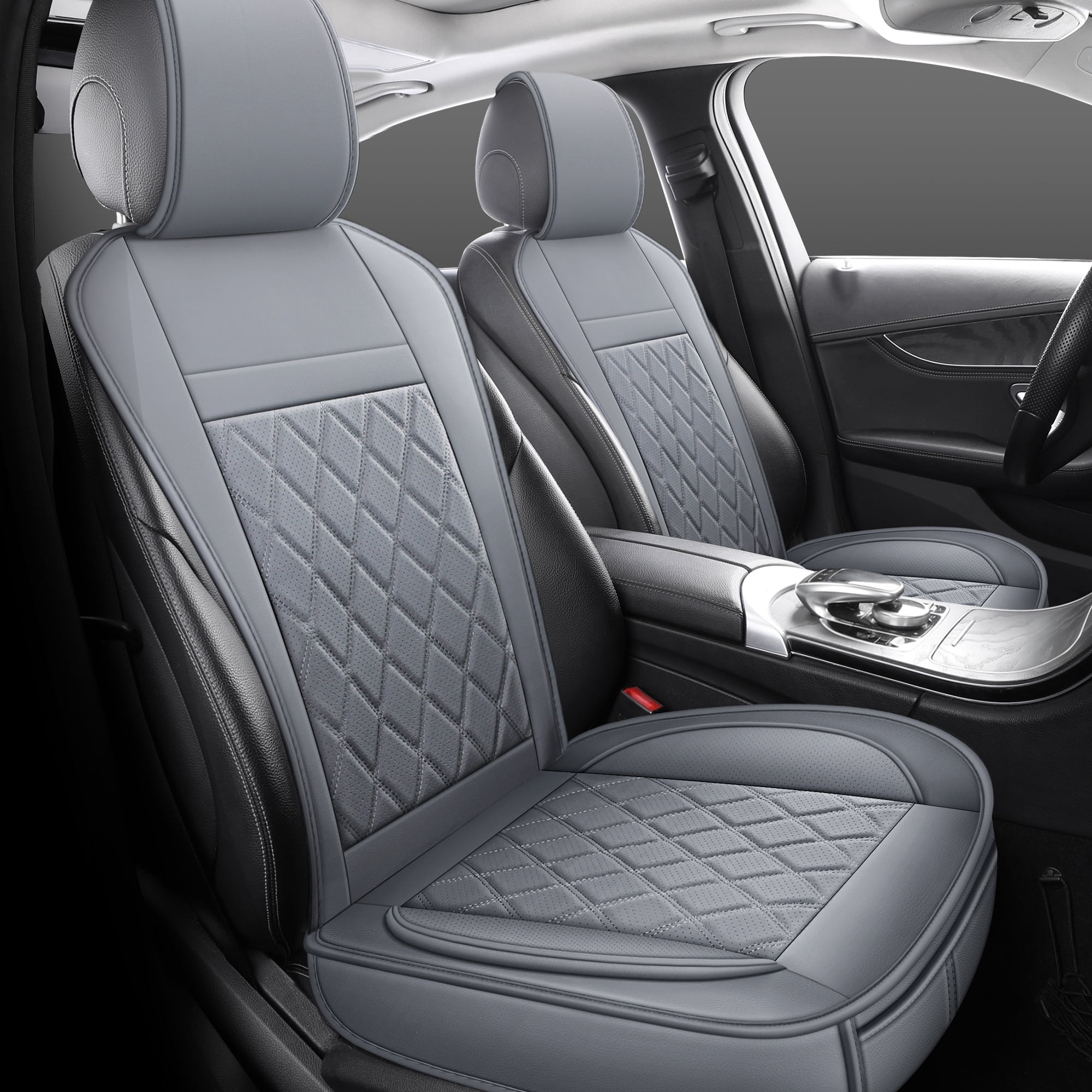 Universal Front Car Seat Covers for 2 Seats, Elegant Gray Design, Full Surround Protection for Cars SUVs Trucks, Waterproof Anti-Wear Front Seat Protector Set