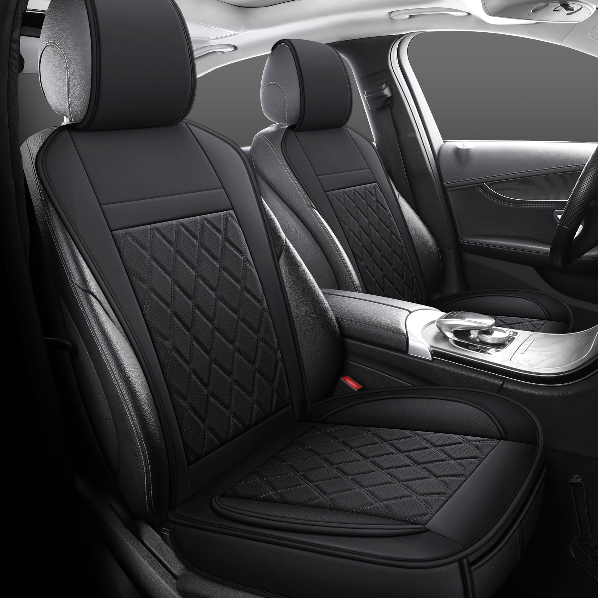 Universal Front Car Seat Covers for 2 Seats, Full Surround Protection, Luxury Black Design, Compatible with Cars SUVs Trucks, Anti-Wear Waterproof Front Seat Protector Set