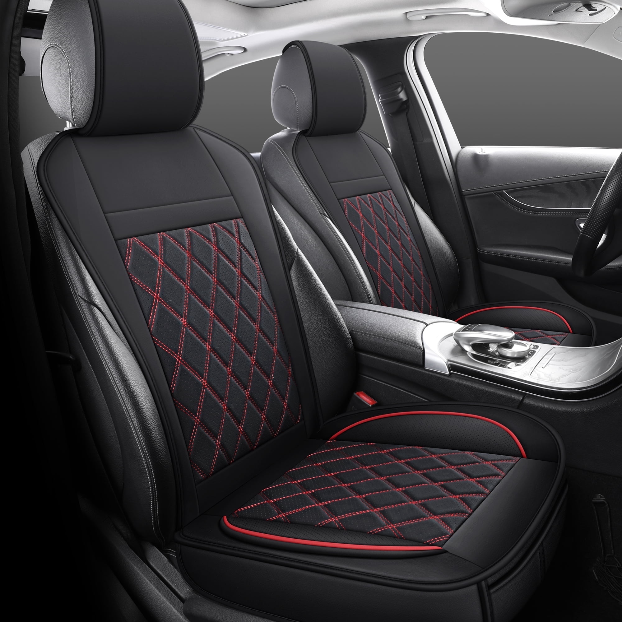Universal Front Car Seat Covers for 2 Seats, Sport Style Black-Red Design, Full Surround Protection for Cars SUVs Trucks, Anti-Wear Waterproof Front Seat Protector Set