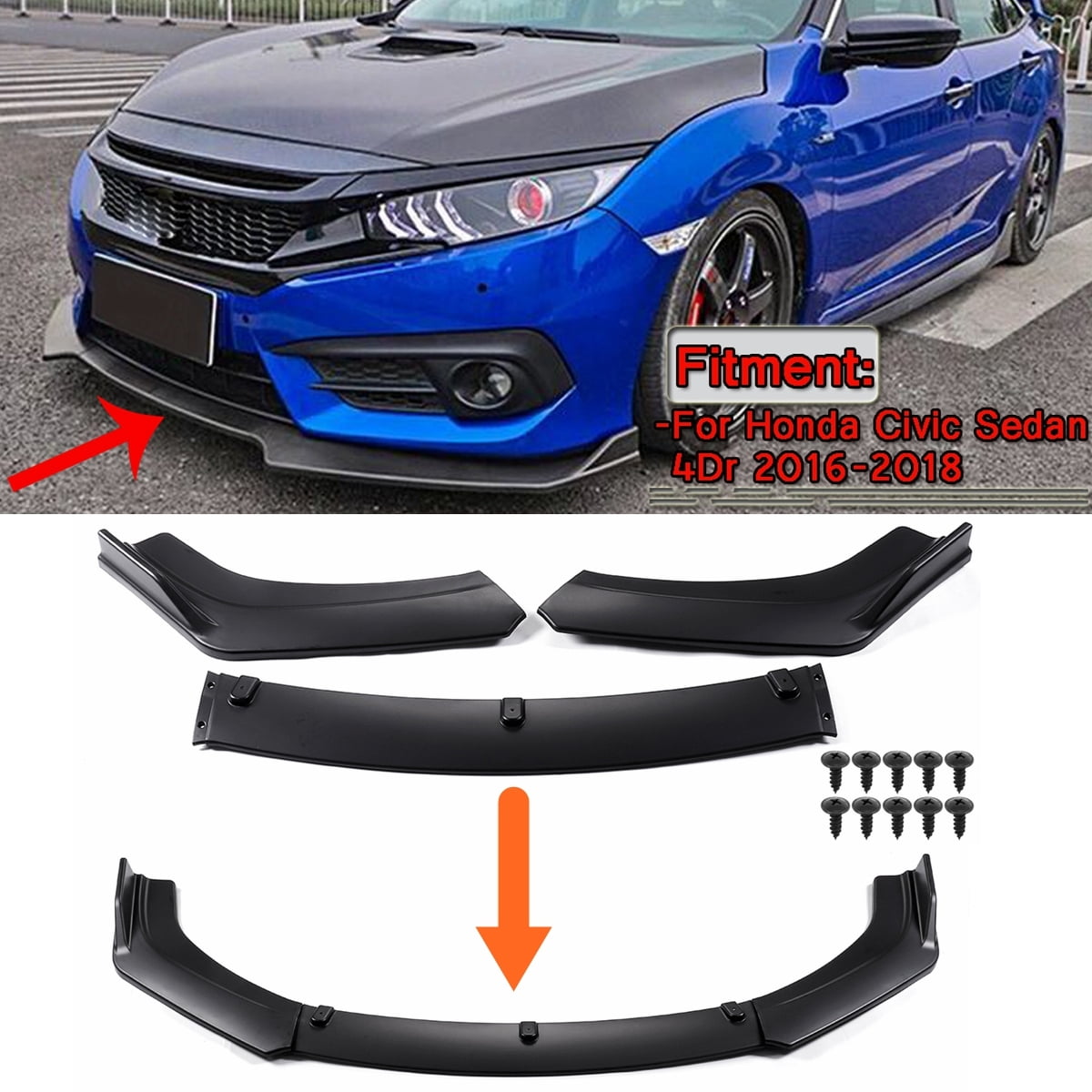 Universal Front Lip Splitter Body Kit Front Spoiler Lip Air Dam Chin Front Bumper Lip Lower Protector Matte Black Walmart